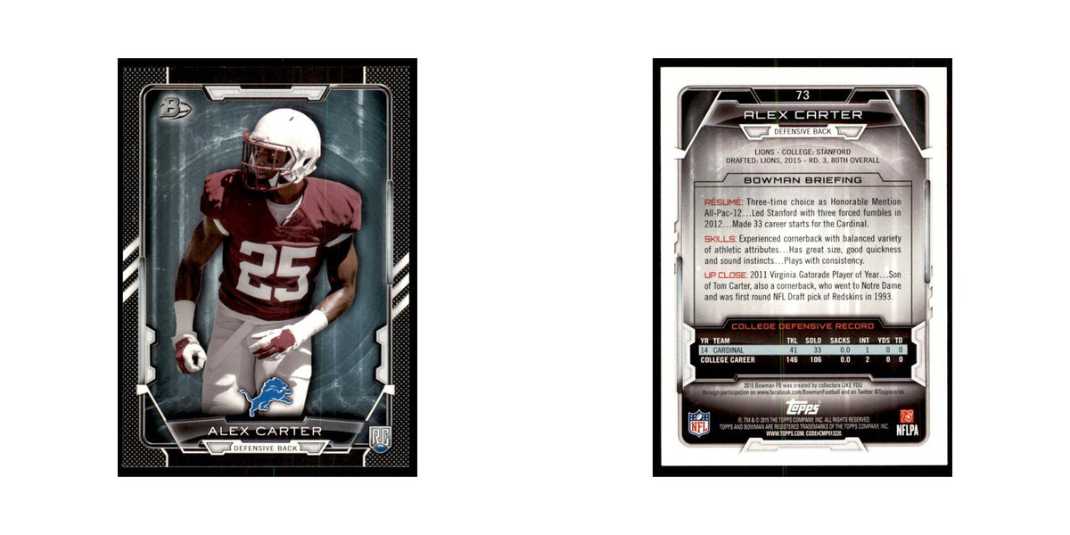 2015 Bowman Alex Carter RC Football Cards #73