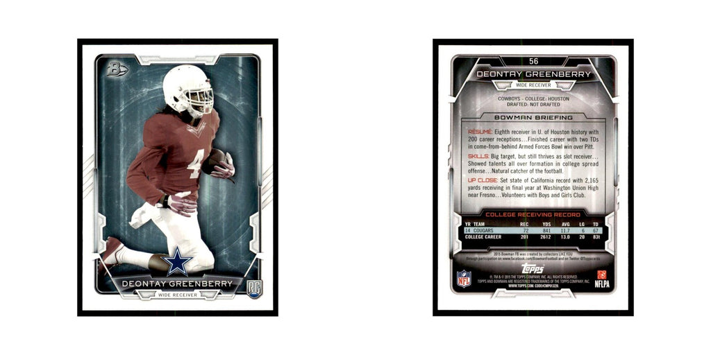 2015 Bowman Deontay Greenberry RC Football Cards #56