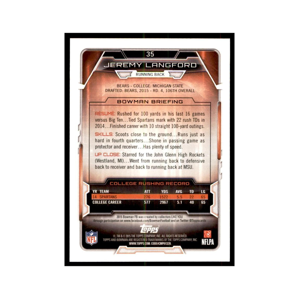 2015 Bowman Jeremy Langford RC Football Cards #35