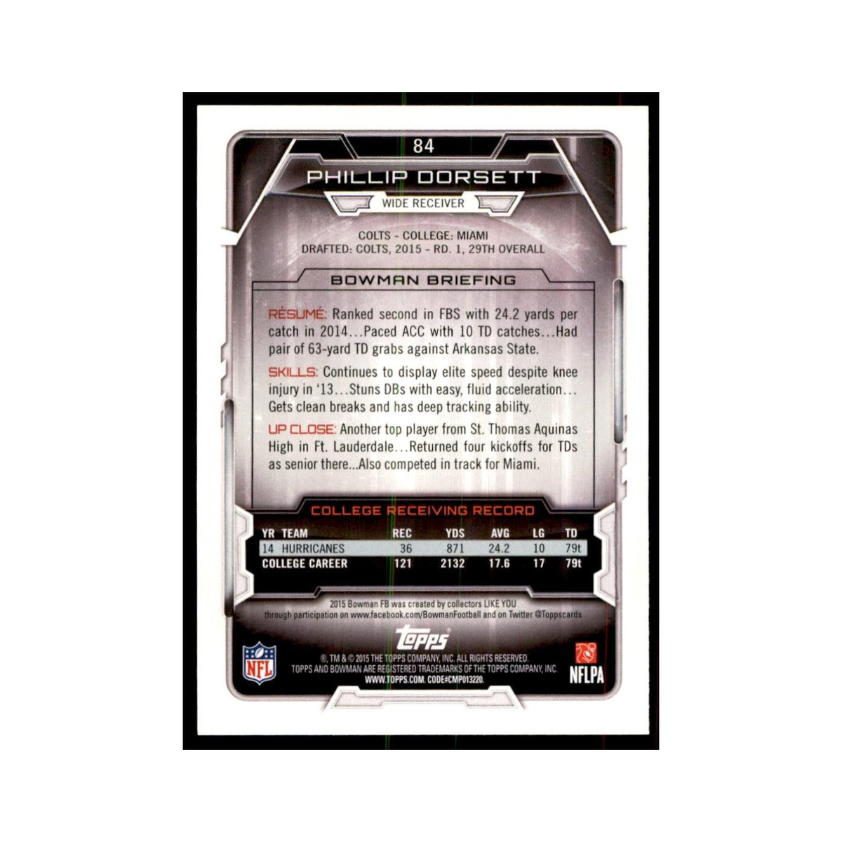 2015 Bowman Phillip Dorsett RC Football Cards #84