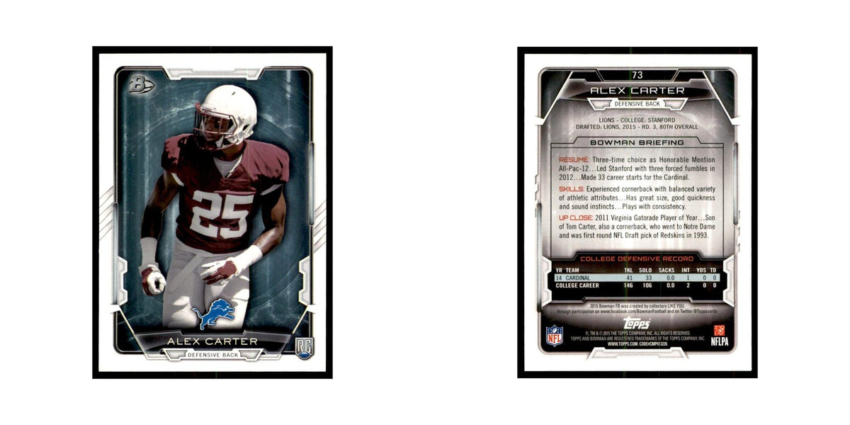 2015 Bowman Alex Carter RC Football Cards #73