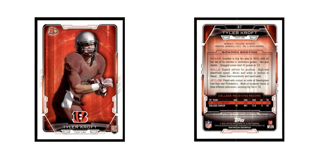 2015 Bowman Tyler Kroft RC Football Cards #67