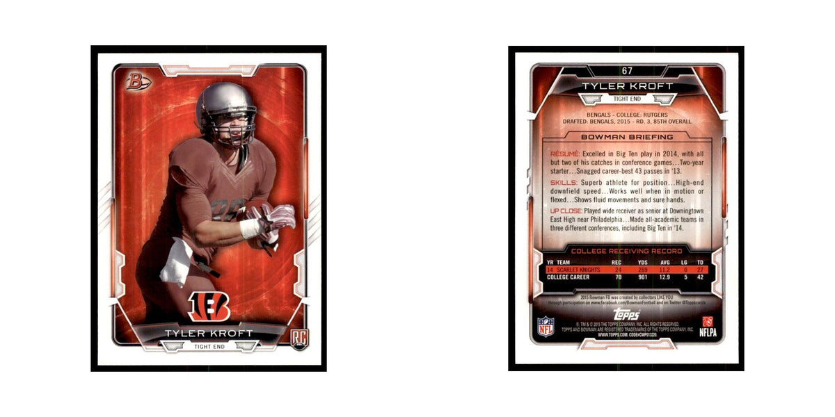 2015 Bowman Tyler Kroft RC Football Cards #67