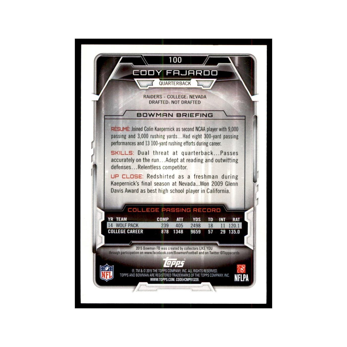 2015 Bowman Cody Fajardo RC Football Cards #100