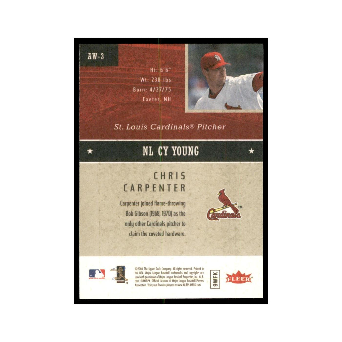 2006 Fleer Chris Carpenter Baseball Cards #AW-3