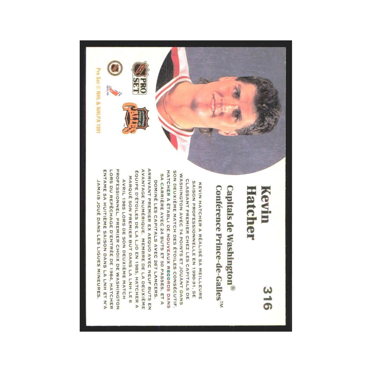 1991 Pro Set Kevin Hatcher Washington Capitals #316