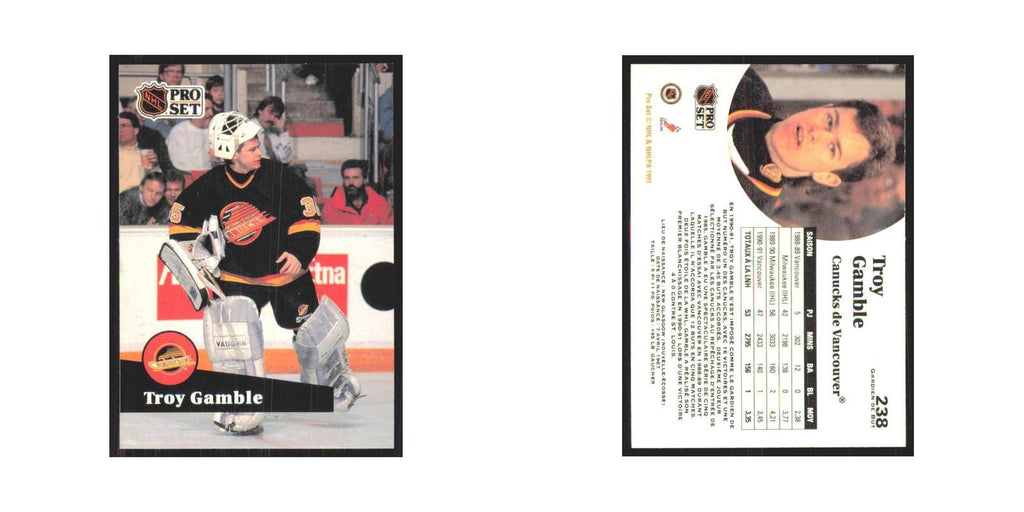 1991 Pro Set Troy Gamble Vancouver Canucks #238