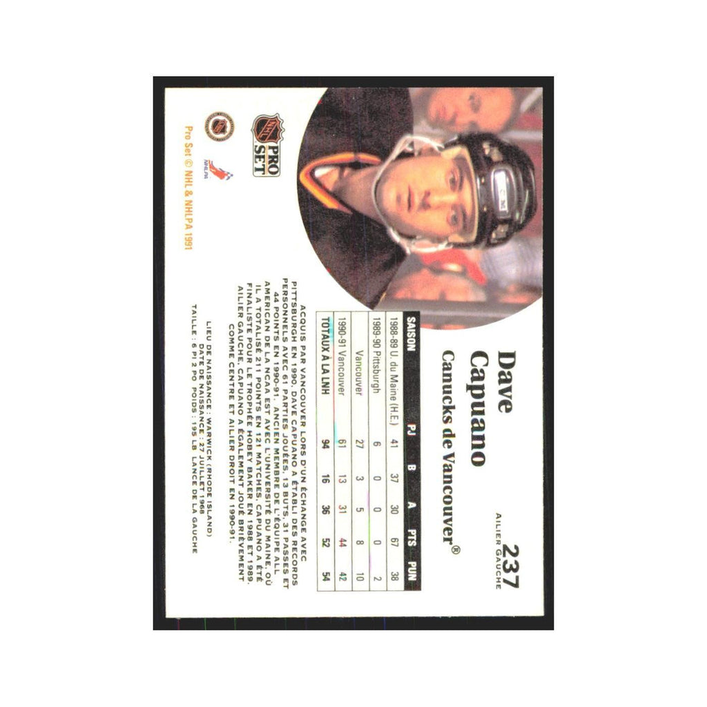 1991 Pro Set Dave Capuano Vancouver Canucks #237
