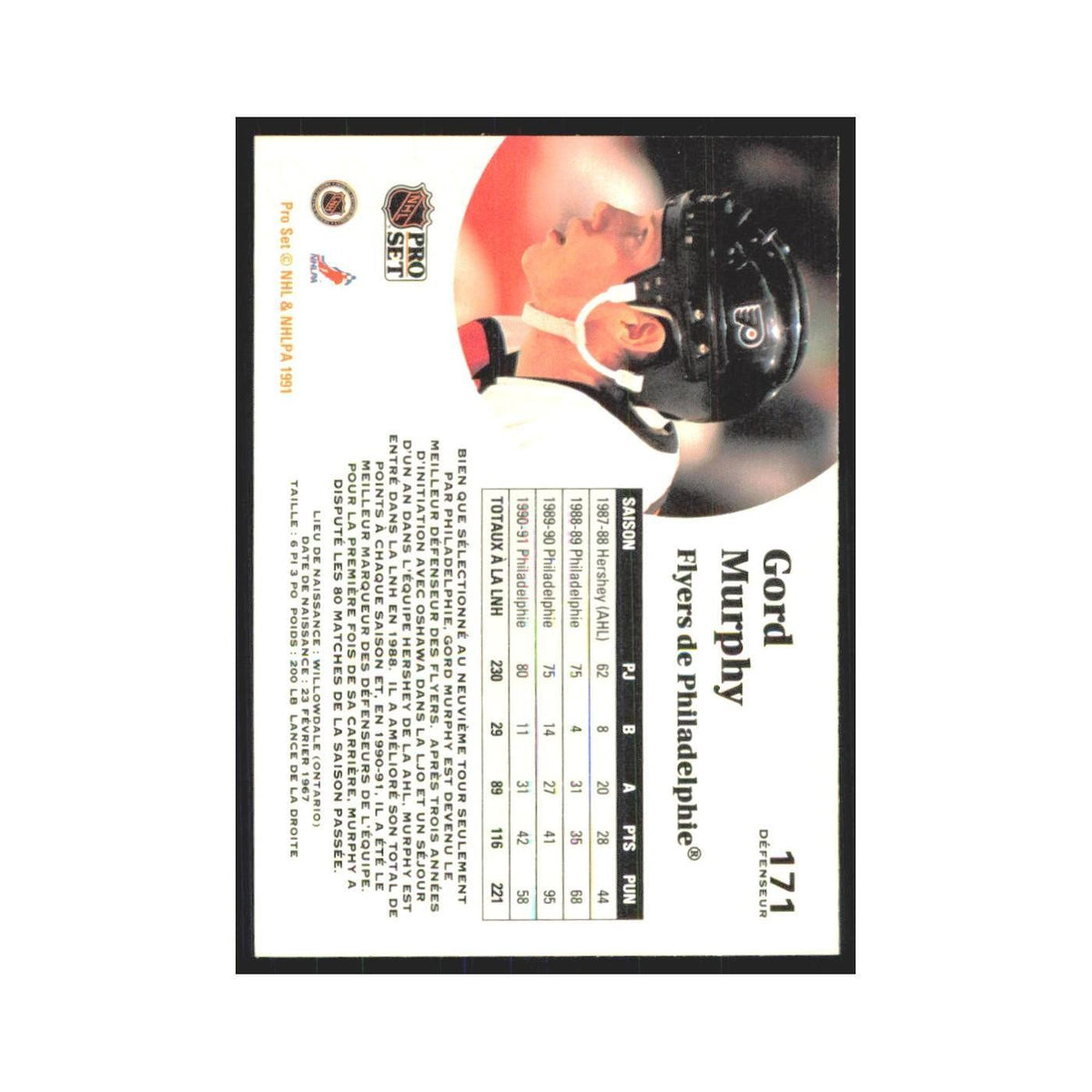 1991 Pro Set Gord Murphy Philadelphia Flyers #171