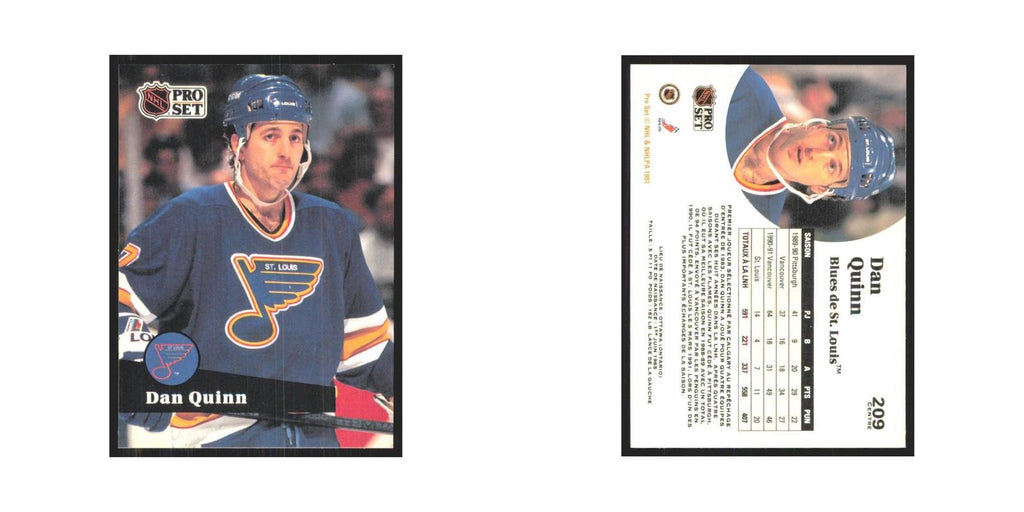 1991 Pro Set Dan Quinn St. Louis Blues #209
