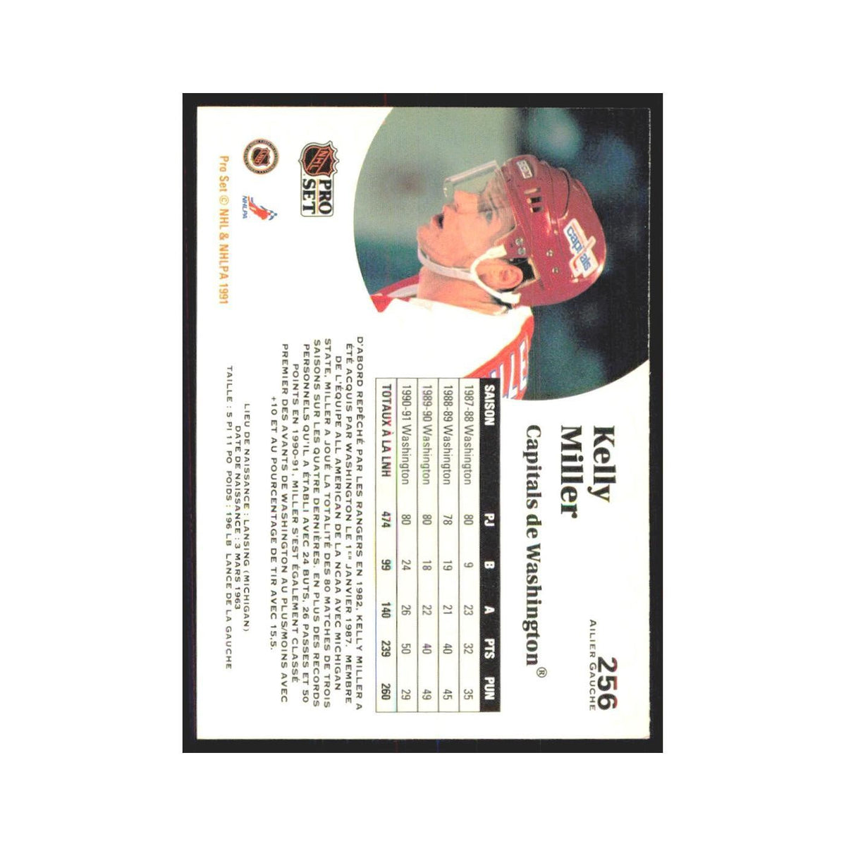 1991 Pro Set Kelly Miller Washington Capitals #256