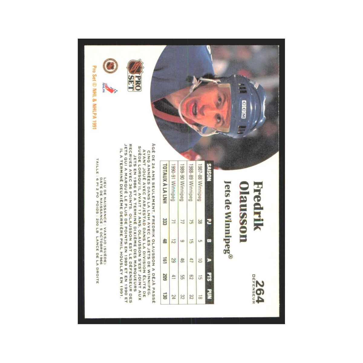 1991 Pro Set Fredrik Olausson Winnipeg Jets #264