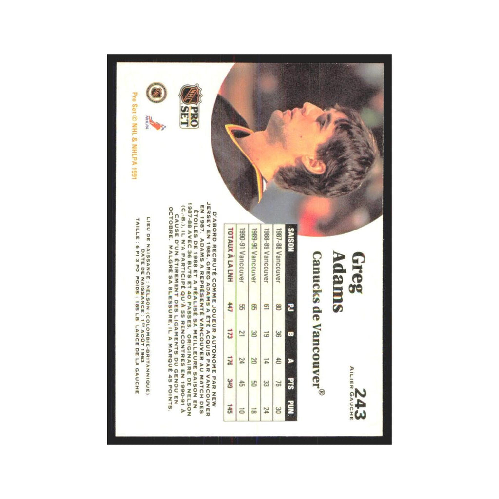 1991 Pro Set Greg Adams Vancouver Canucks #243