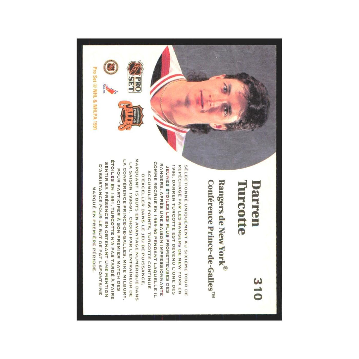 1991 Pro Set Darren Turcotte New York Rangers #310