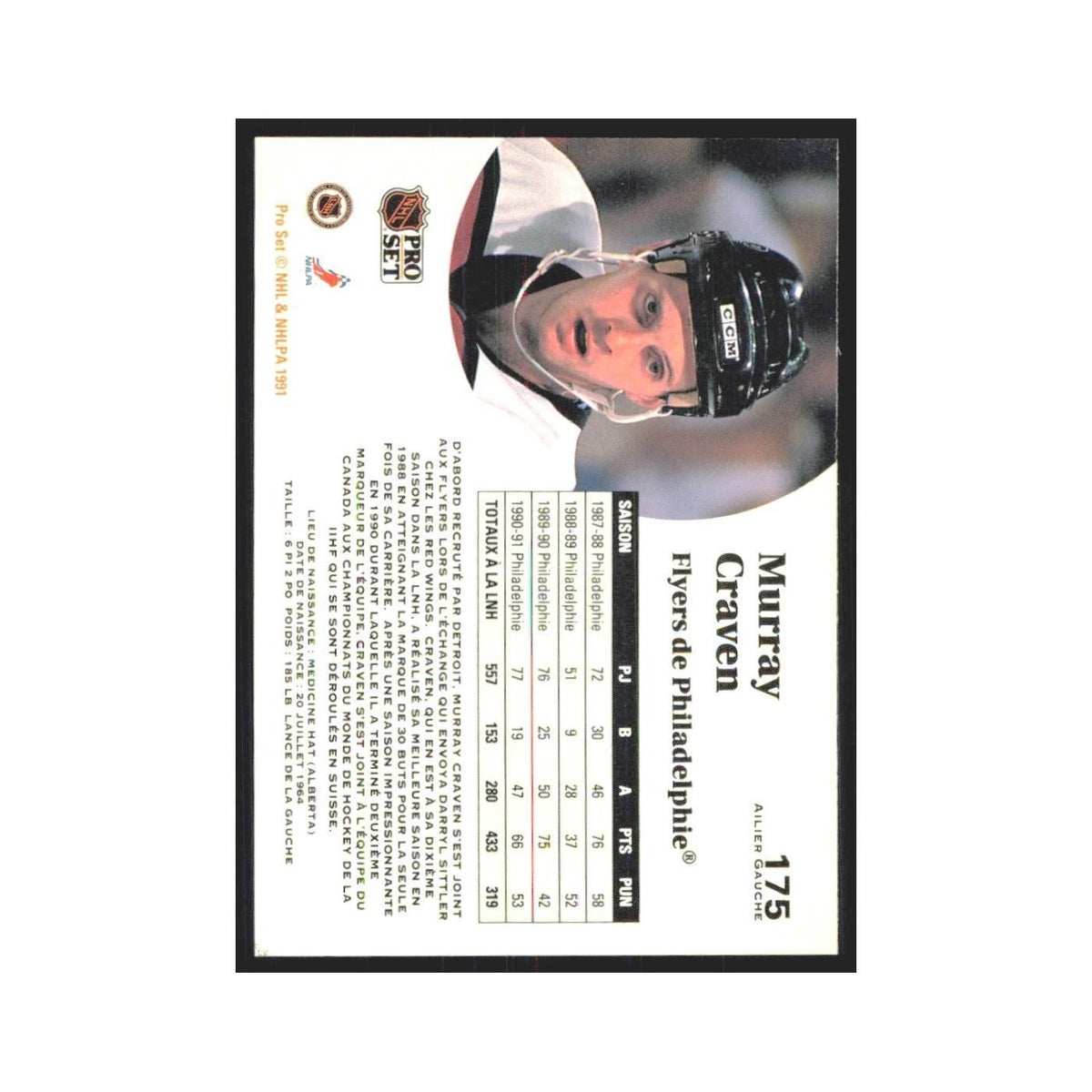 1991 Pro Set Murray Craven Philadelphia Flyers #175