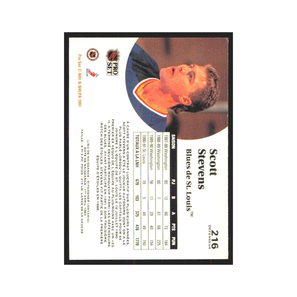 1991 Pro Set Scott Stevens St. Louis Blues #216