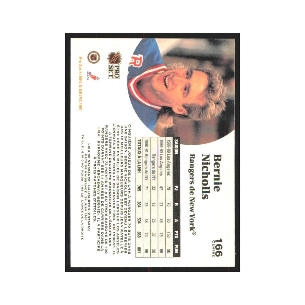 1991 Pro Set Bernie Nicholls New York Rangers #166
