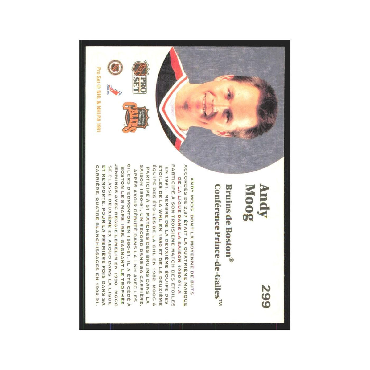 1991 Pro Set Andy Moog Boston Bruins #299