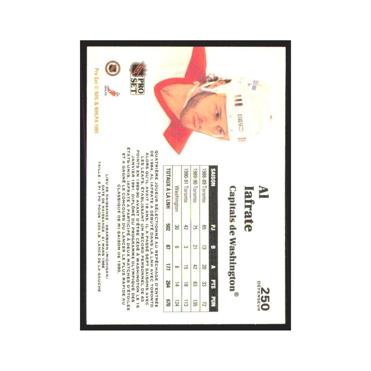 1991 Pro Set Al Iafrate Washington Capitals #250