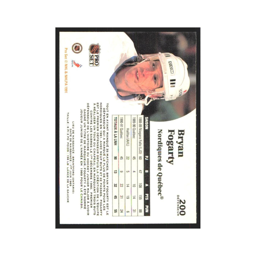 1991 Pro Set Bryan Fogarty Quebec Nordiques #200