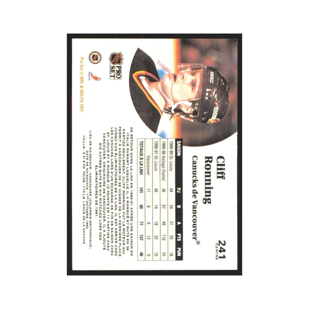 1991 Pro Set Cliff Ronning Vancouver Canucks #241