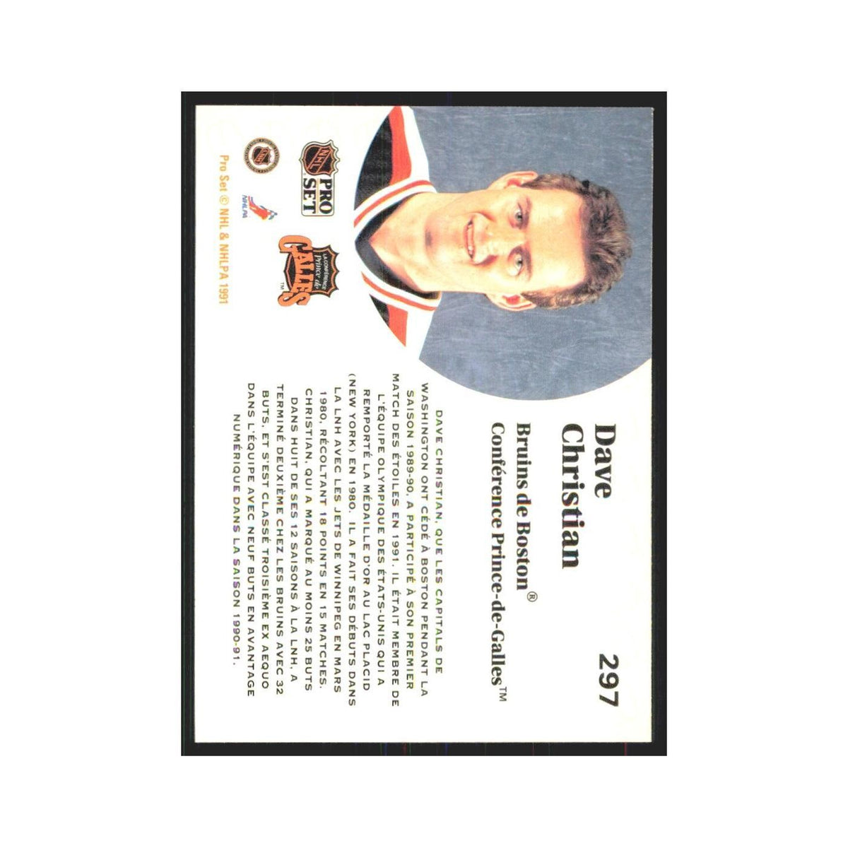 1991 Pro Set Dave Christian Boston Bruins #297