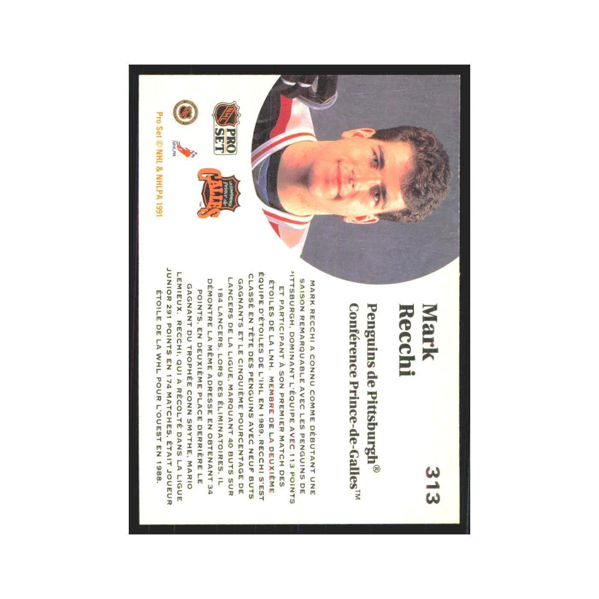 1991 Pro Set Mark Recchi Pittsburgh Penguins #313