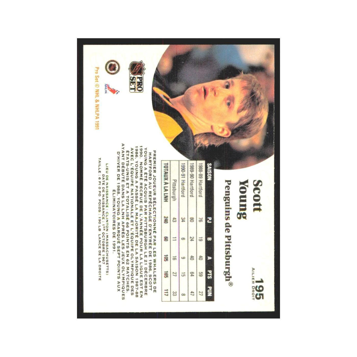 1991 Pro Set Scott Young Pittsburgh Penguins #195