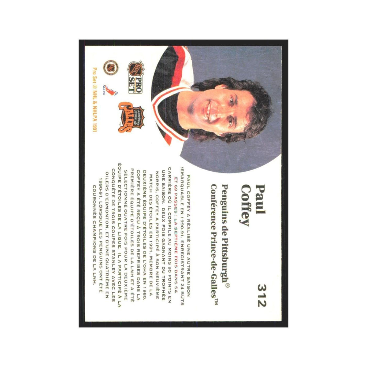 1991 Pro Set Paul Coffey Pittsburgh Penguins #312