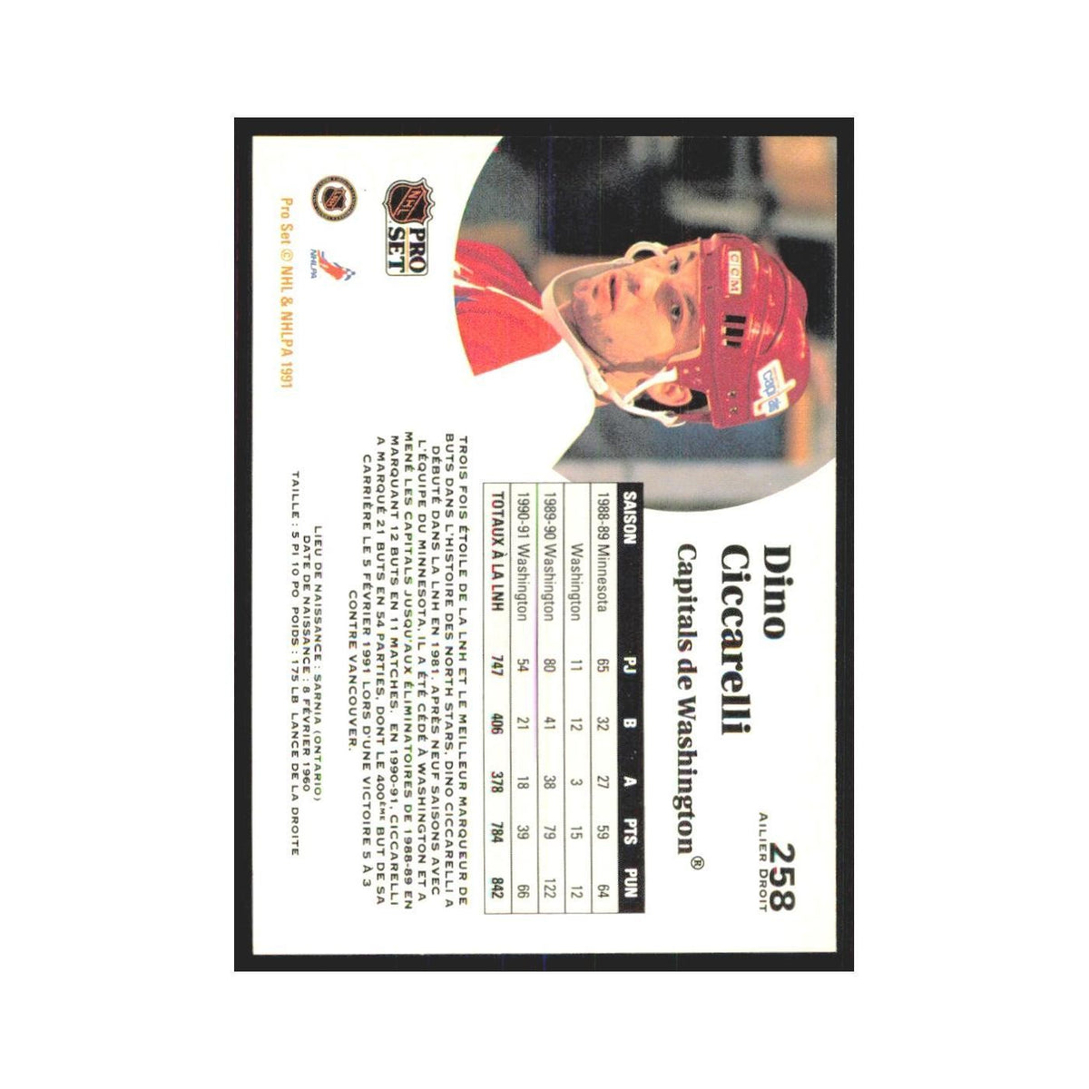 1991 Pro Set Dino Ciccarelli Washington Capitals #258