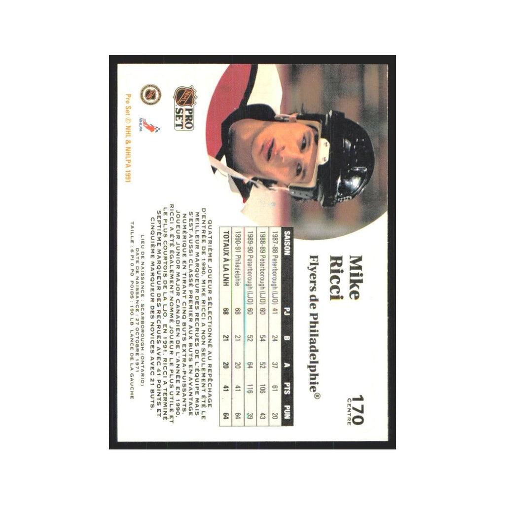 1991 Pro Set Mike Ricci Philadelphia Flyers #170