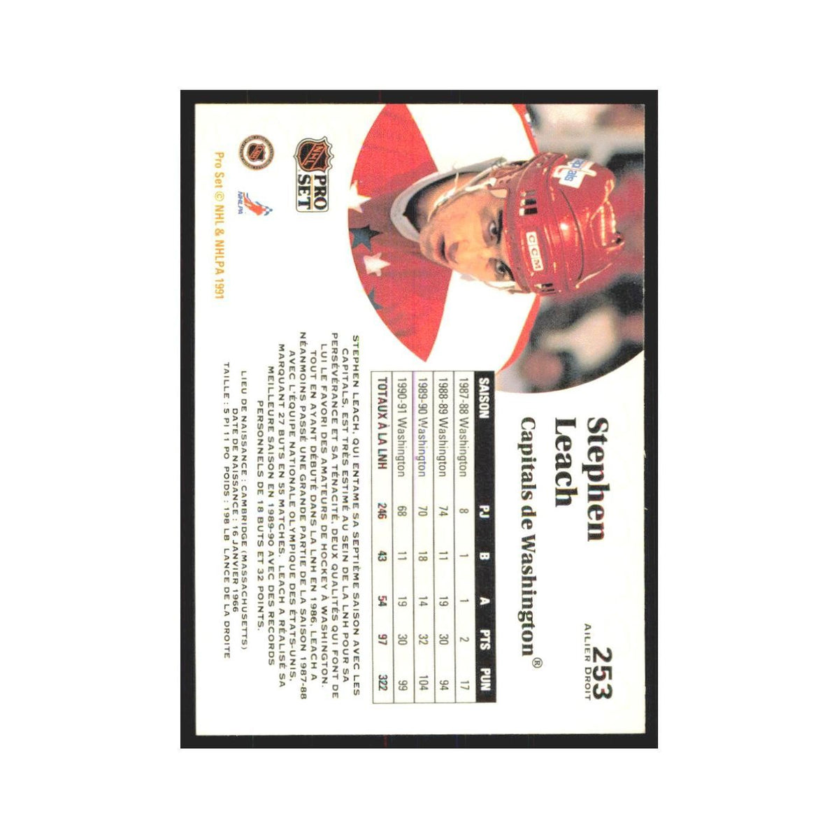 1991 Pro Set Steve Leach Boston Bruins #253