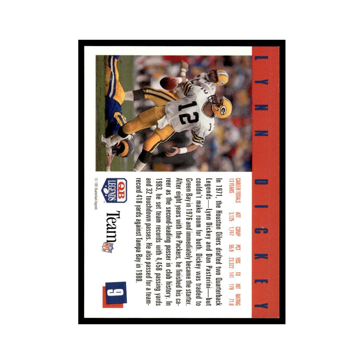 Lynn Dickey 1991 Quarterback Legends #9 Green Bay Packers Football Card NM