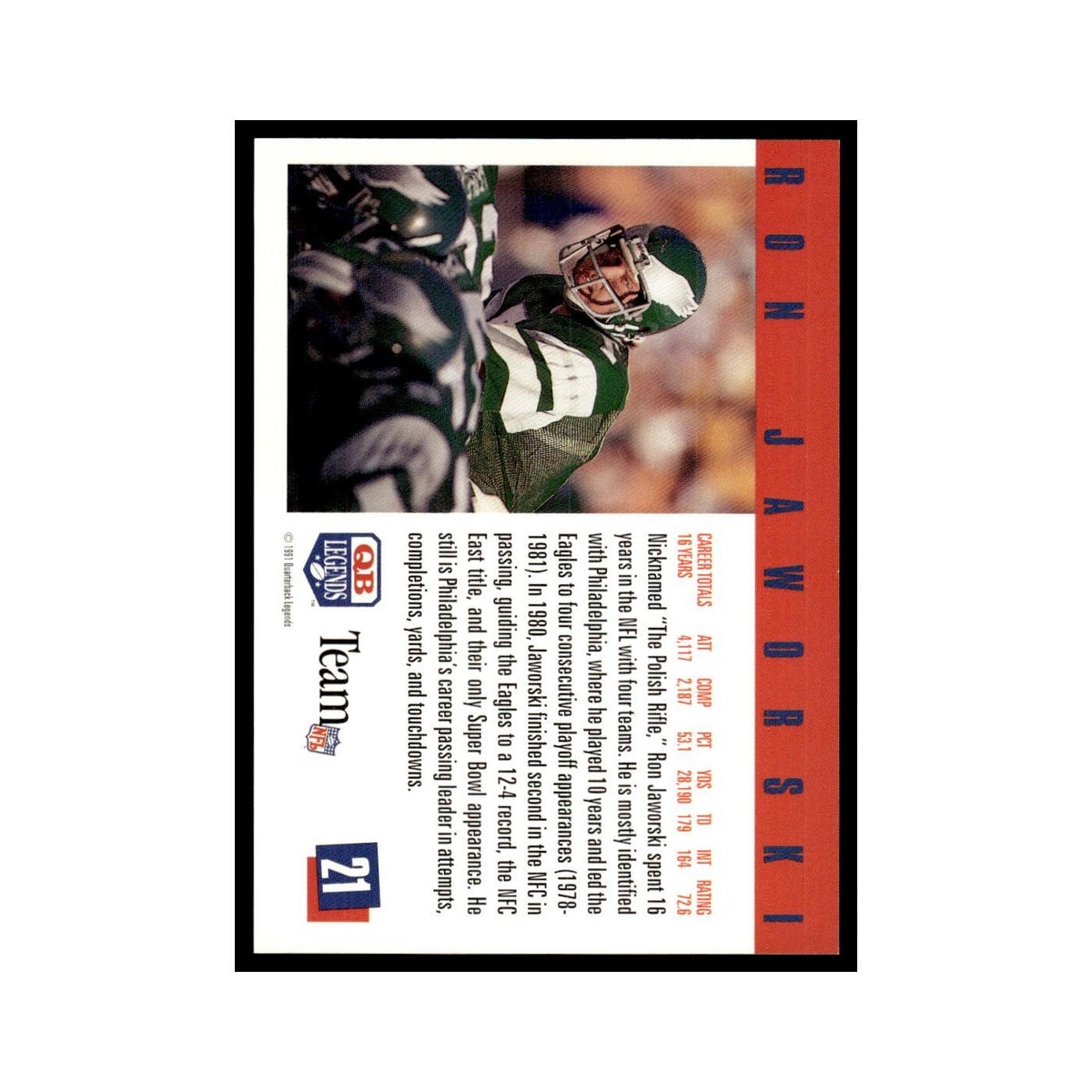 Ron Jaworski 1991 Quarterback Legends #21 Philadelphia Eagles Football Card NM