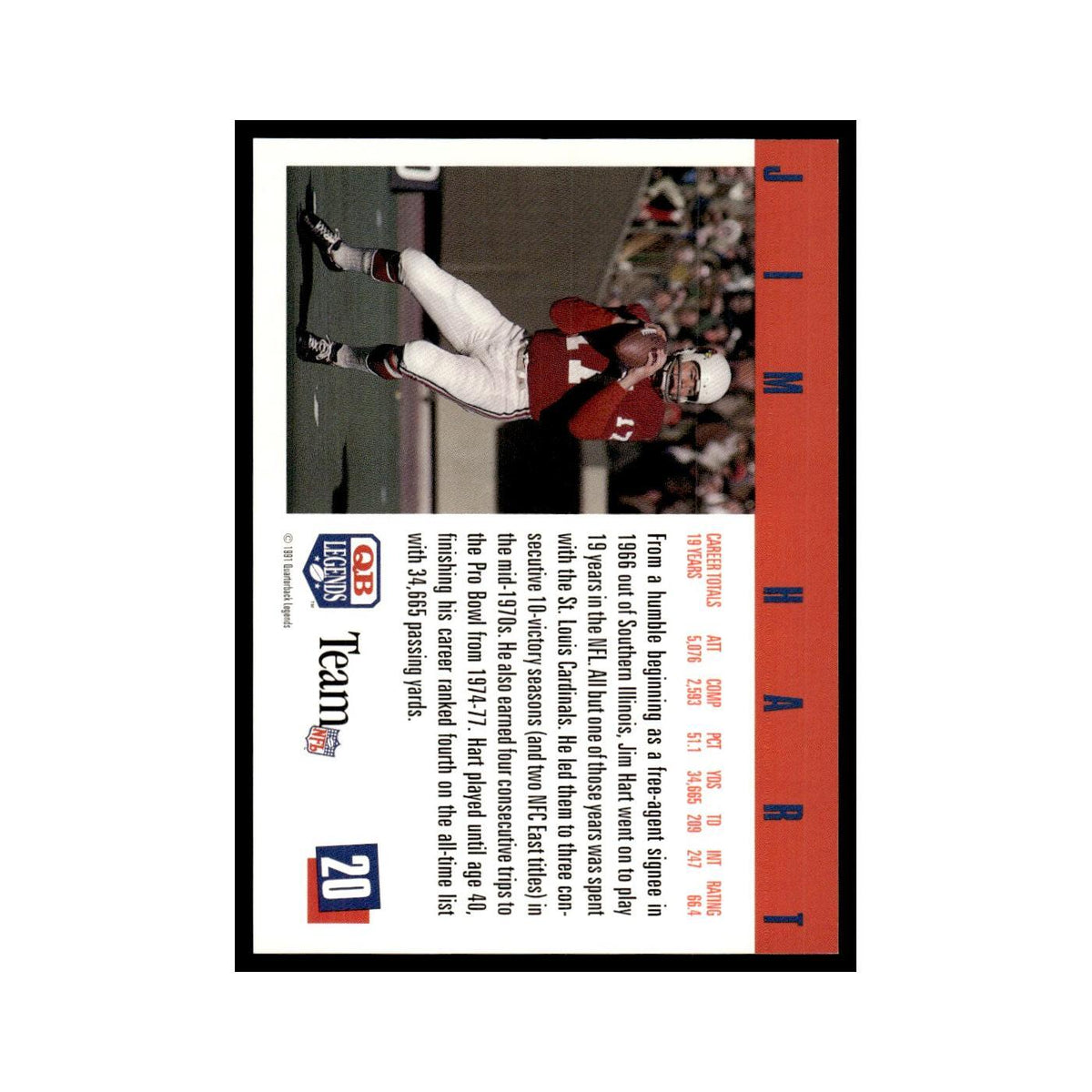 Jim Hart 1991 Quarterback Legends #20 St. Louis Cardinals Football Card NM