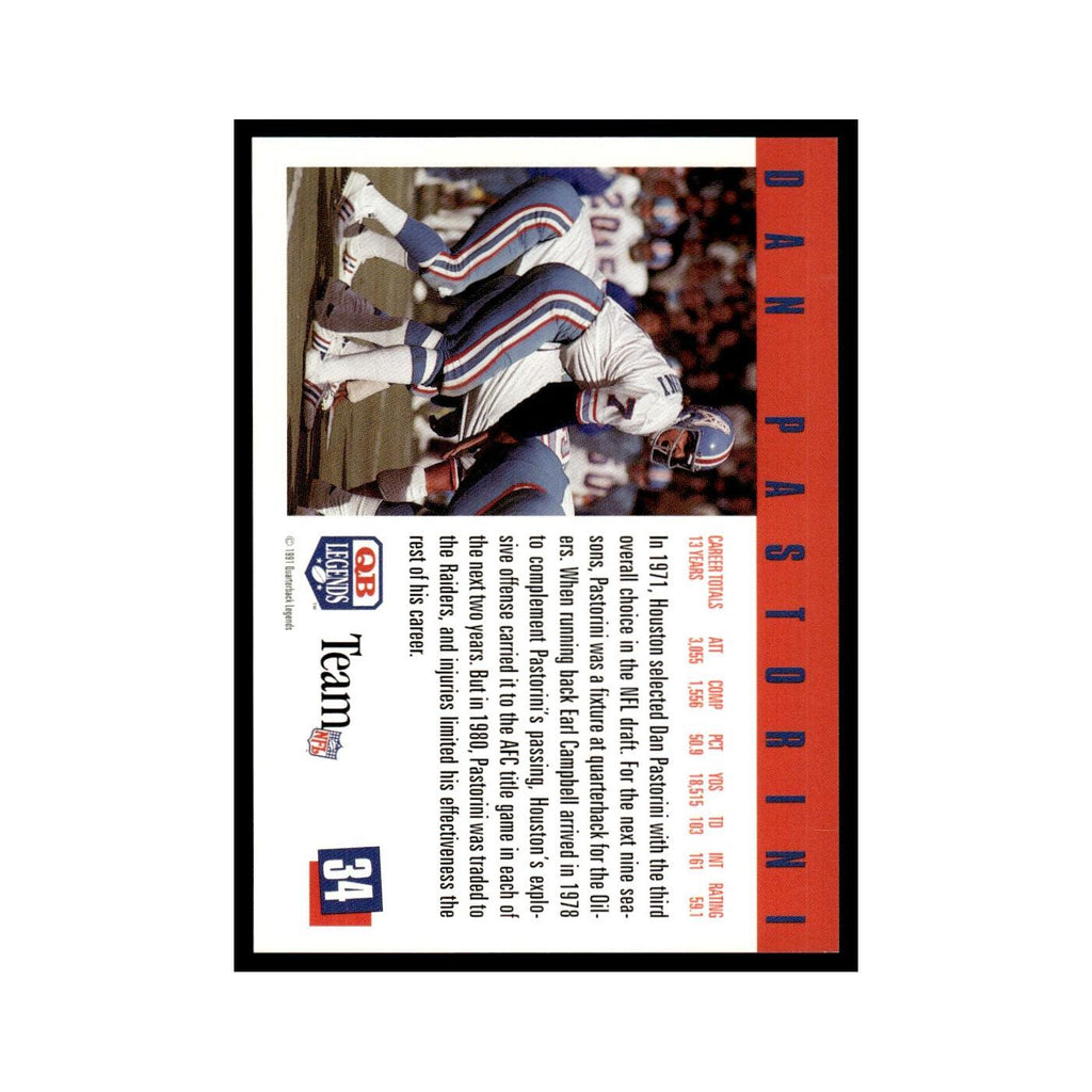 Dan Pastorini 1991 Quarterback Legends #34 Houston Oilers Football Card NM