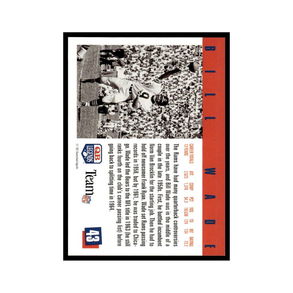 Bill Wade 1991 Quarterback Legends #43 Chicago Bears Football Card NM