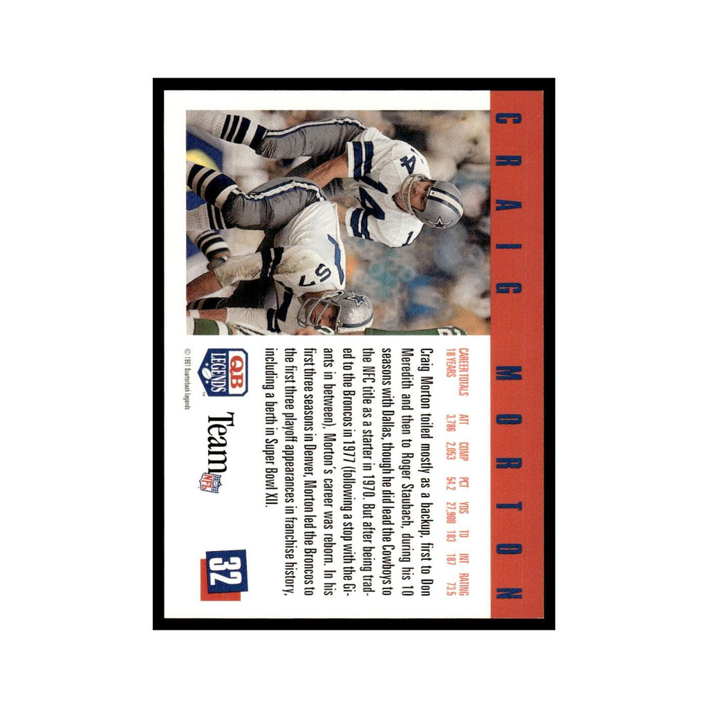Craig Morton 1991 Quarterback Legends #32 Denver Broncos Football Card NM