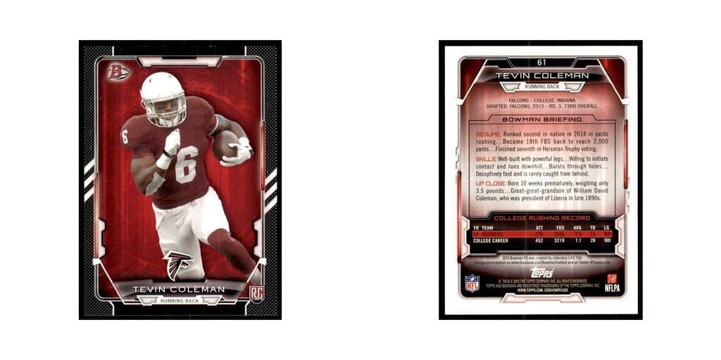 2015 Bowman Tevin Coleman RC Football Cards #61