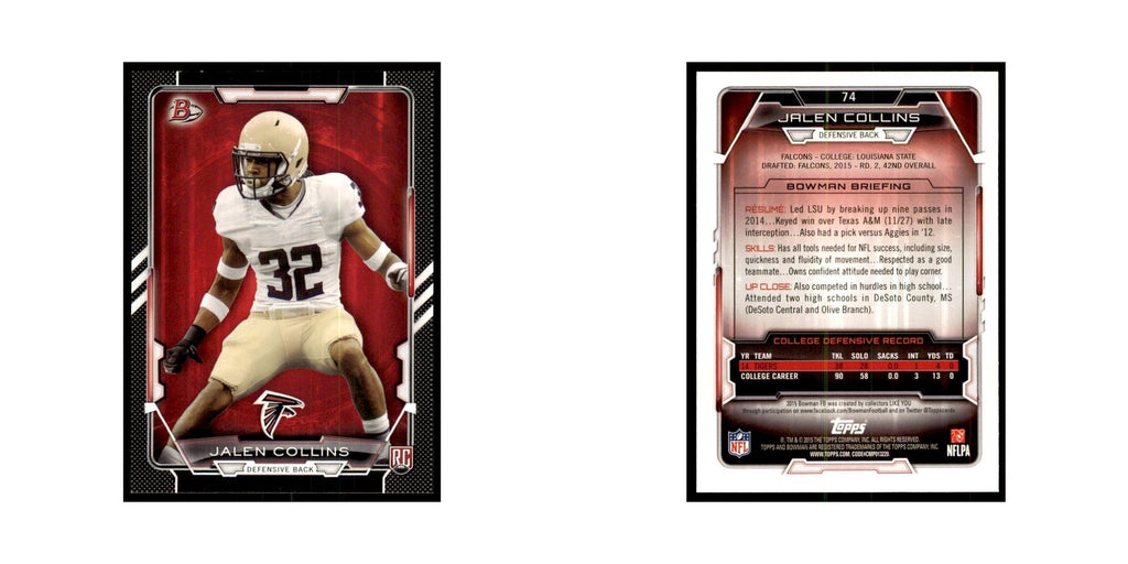2015 Bowman Jalen Collins RC Football Cards #74