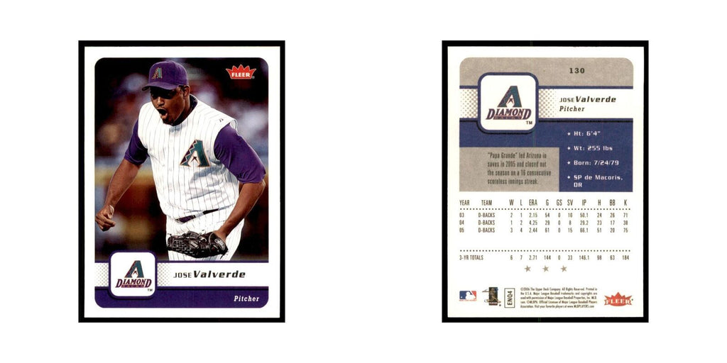 2006 Fleer Jose Valverde Baseball Cards #130