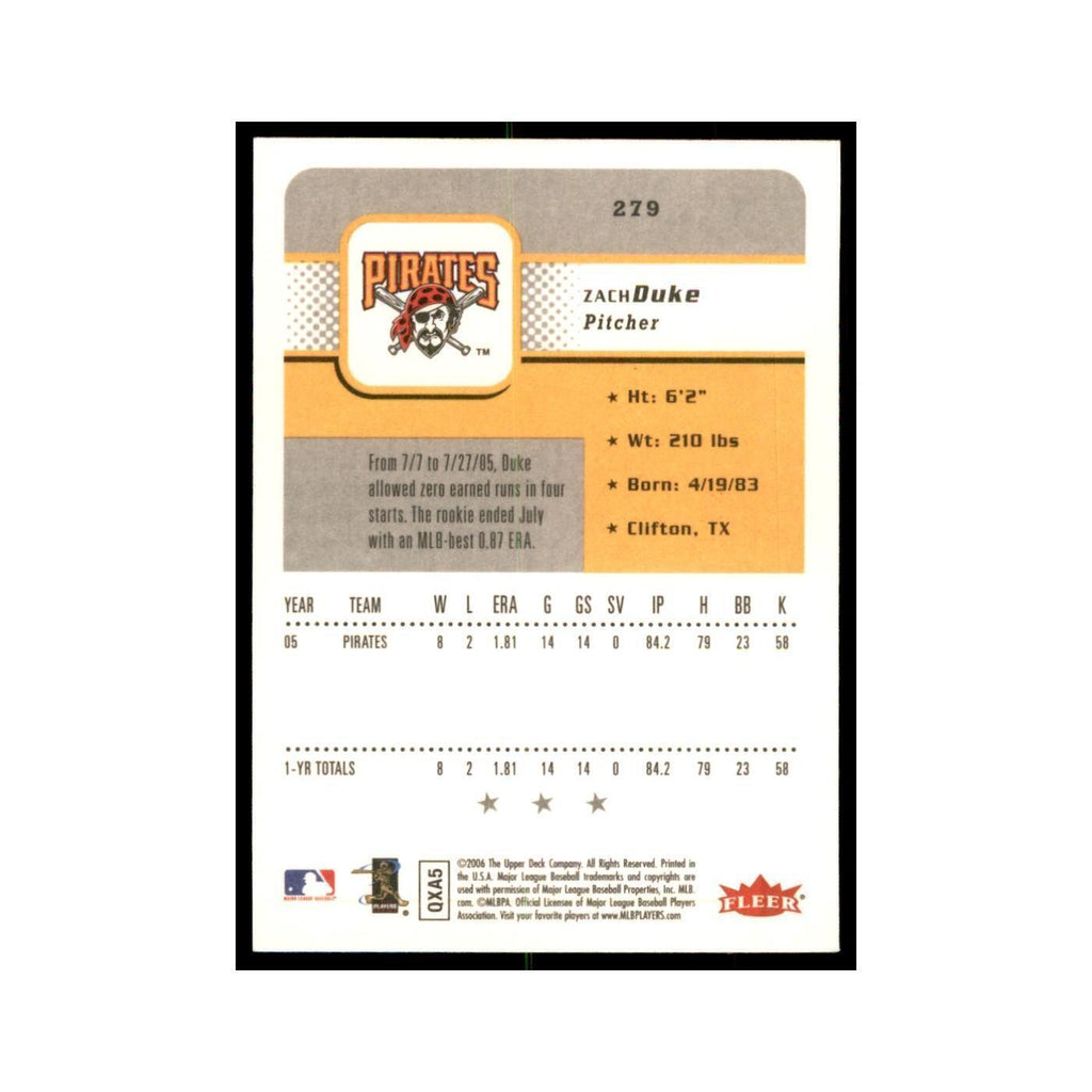 2006 Fleer Zach Duke Baseball Cards #279