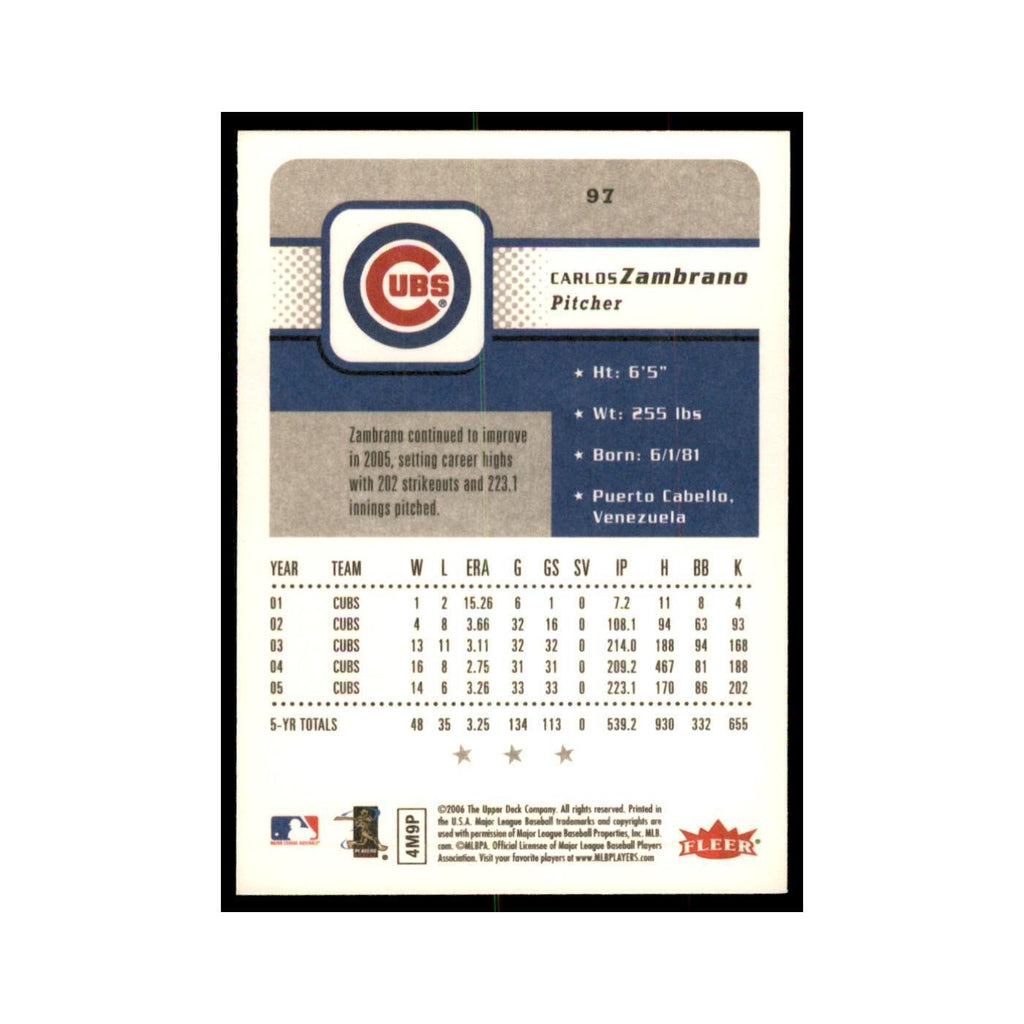 2006 Fleer Carlos Zambrano Baseball Cards #97
