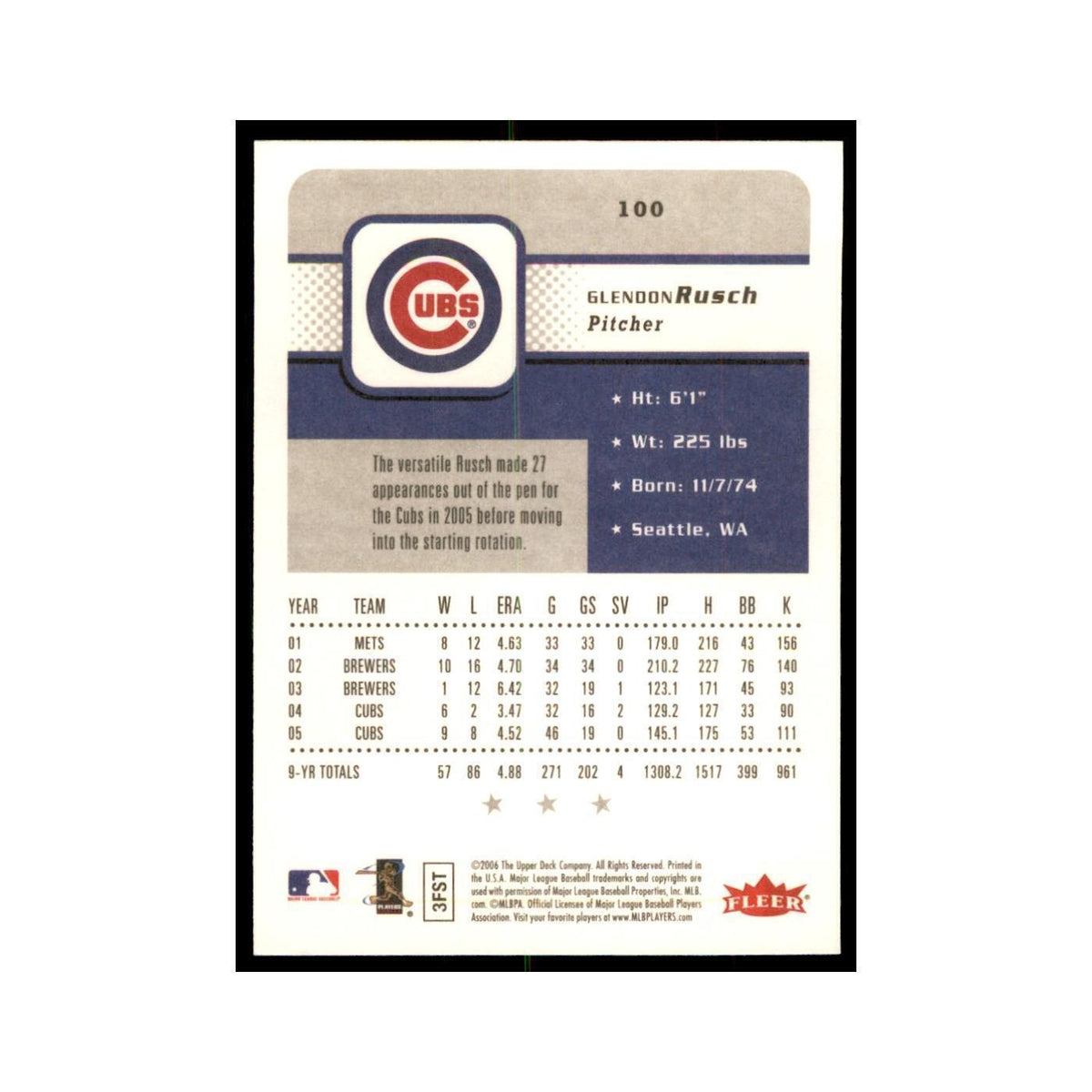 2006 Fleer Glendon Rusch Baseball Cards #100