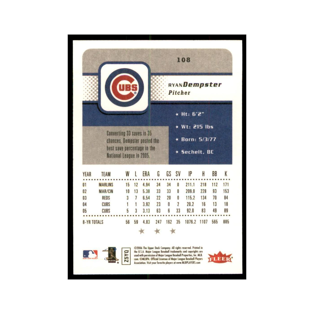 2006 Fleer Ryan Dempster Baseball Cards #108
