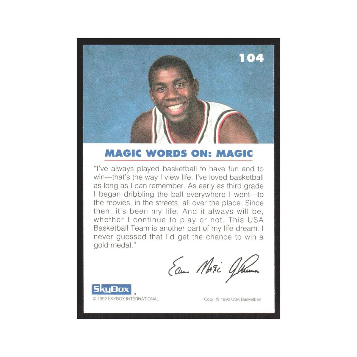 1992 SkyBox USA Magic on Magic Lakers #104