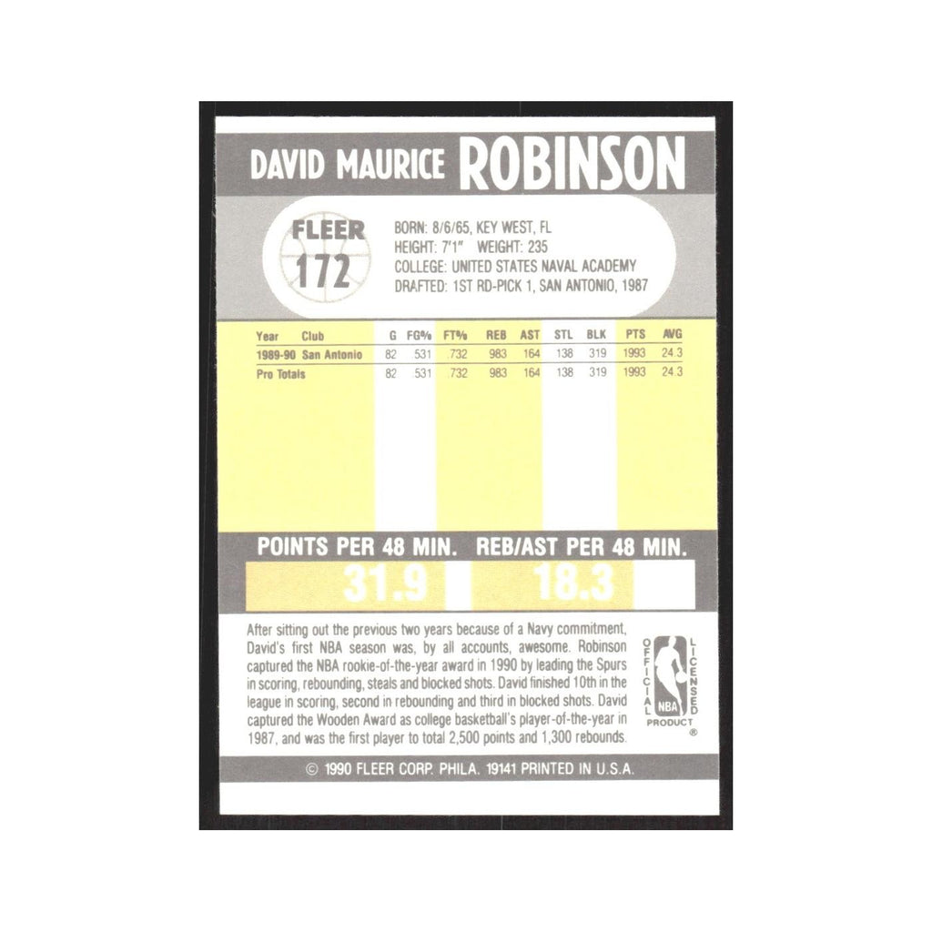 1990 Fleer David Robinson Spurs #172