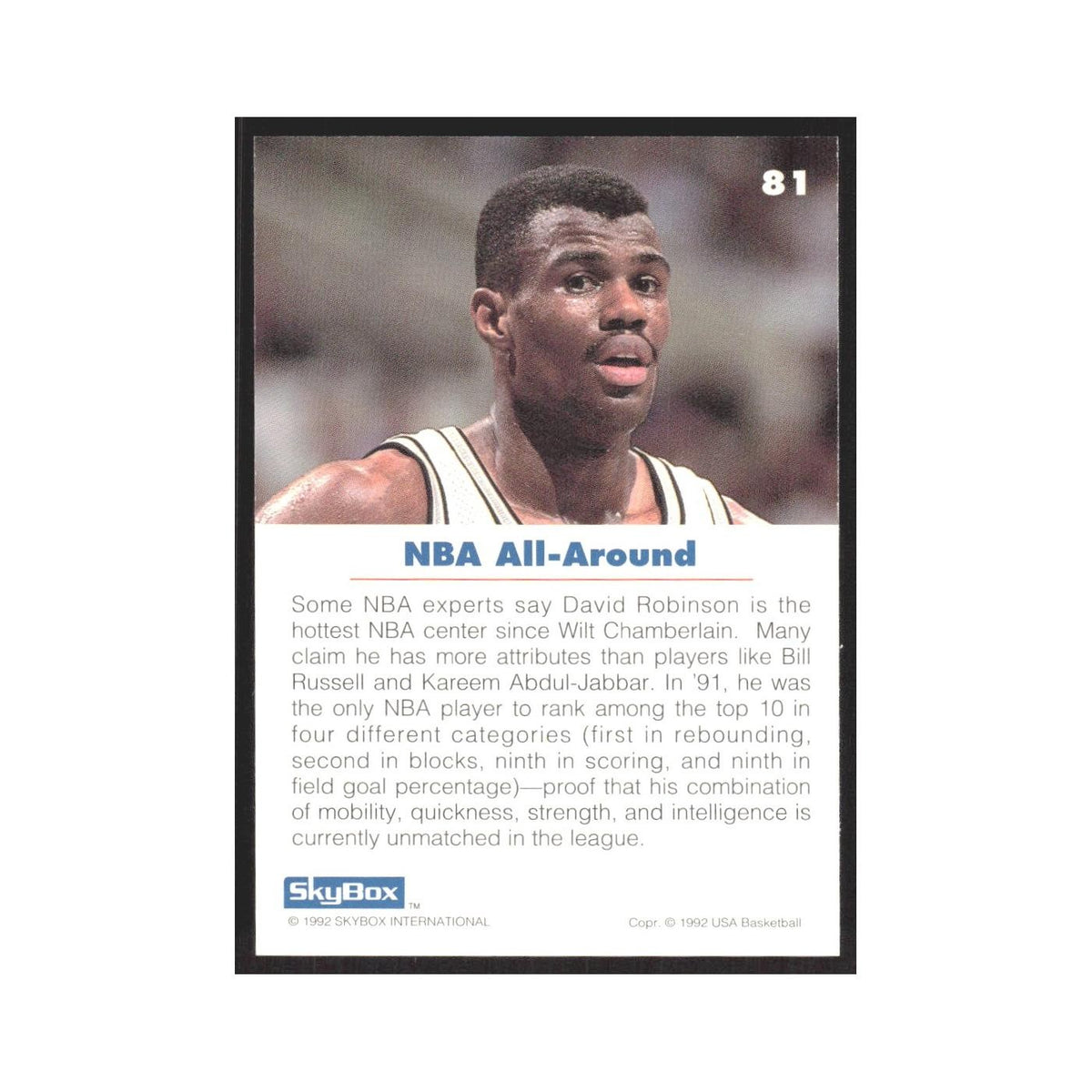 1992 SkyBox USA David Robinson Spurs #81