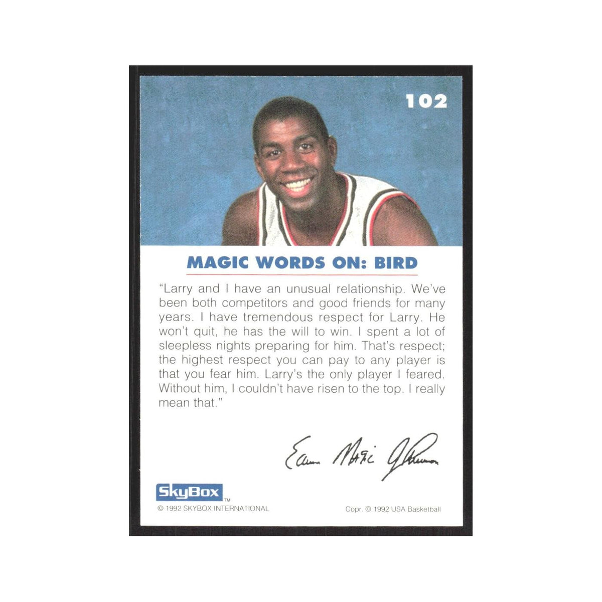 1992 SkyBox USA Magic on Bird Celtics #102