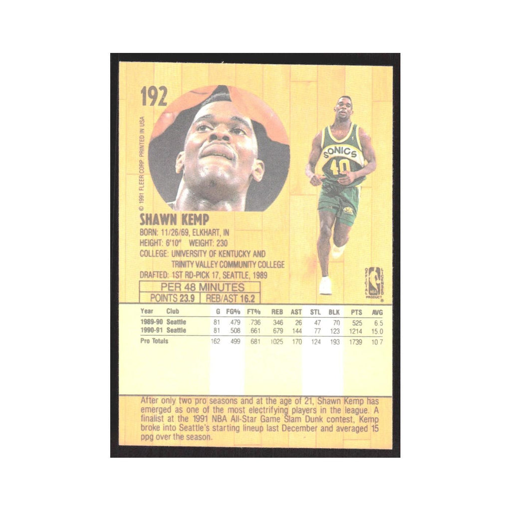 1991 Fleer Shawn Kemp Seattle SuperSonics #192